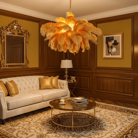 Ostrich Feather Chandelier with Layered Plume Shade