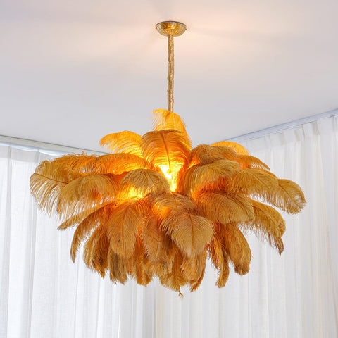 Ostrich Feather Chandelier with Layered Plume Shade