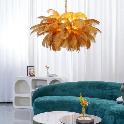 Ostrich Feather Chandelier with Layered Plume Shade