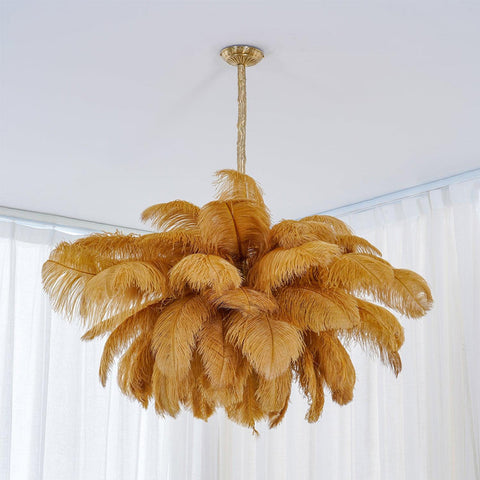 Ostrich Feather Chandelier with Layered Plume Shade