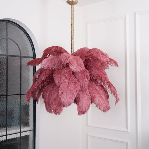 Ostrich Feather Chandelier with Layered Plume Shade