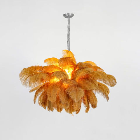 Ostrich Feather Chandelier with Layered Plume Shade