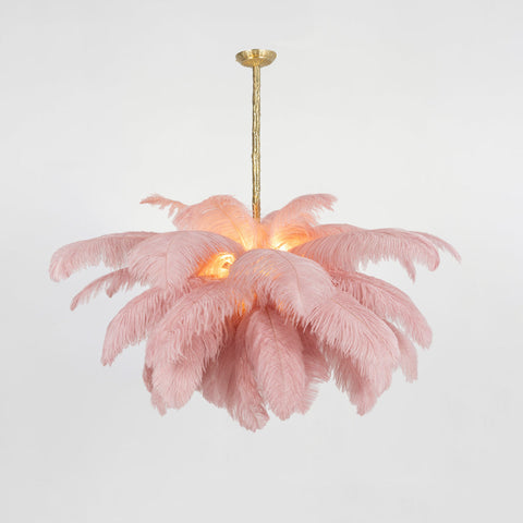 Ostrich Feather Chandelier with Layered Plume Shade