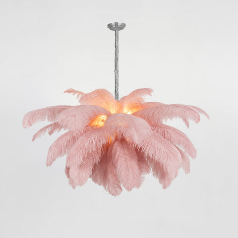 Ostrich Feather Chandelier with Layered Plume Shade