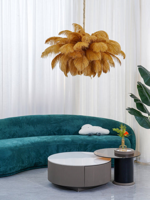 Ostrich Feather Chandelier with Layered Plume Shade