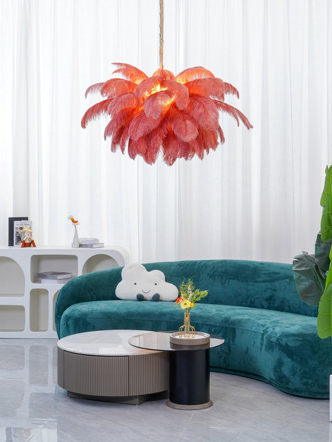 Ostrich Feather Chandelier with Layered Plume Shade