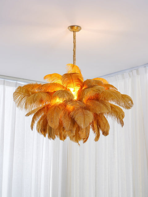 Ostrich Feather Chandelier with Layered Plume Shade