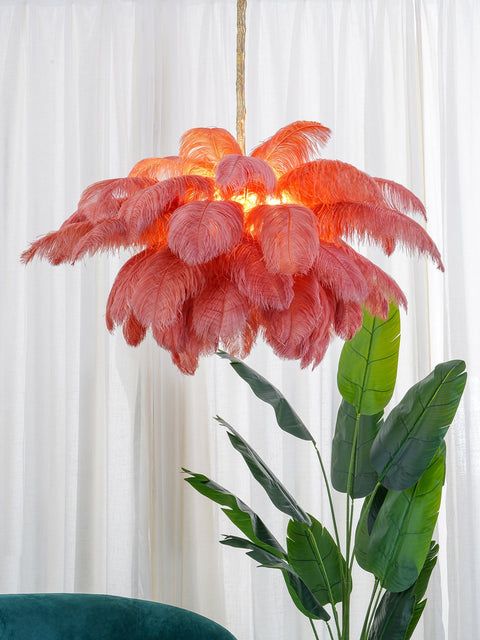 Ostrich Feather Chandelier with Layered Plume Shade
