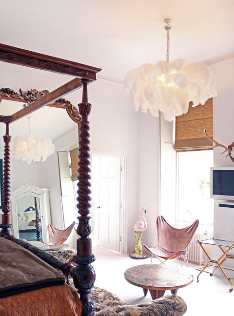 Ostrich Feather Chandelier with Layered Plume Shade