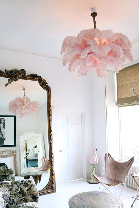 Ostrich Feather Chandelier with Layered Plume Shade