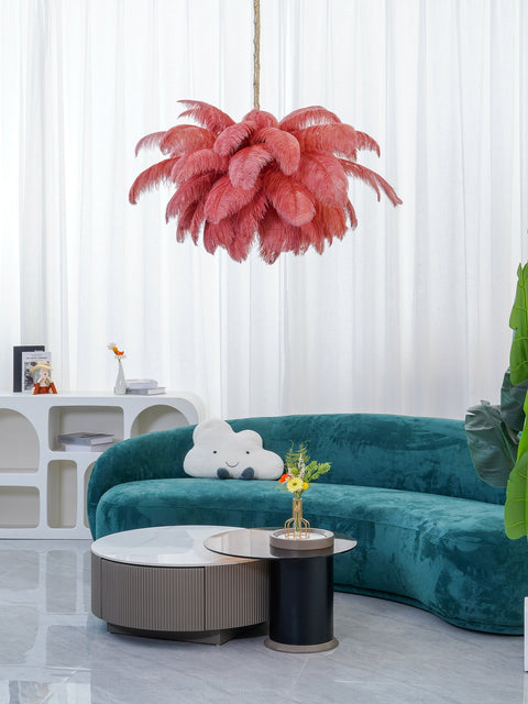 Ostrich Feather Chandelier with Layered Plume Shade