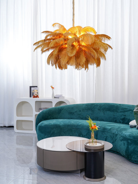 Ostrich Feather Chandelier with Layered Plume Shade