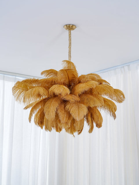Ostrich Feather Chandelier with Layered Plume Shade