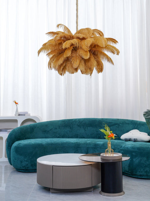 Ostrich Feather Chandelier with Layered Plume Shade