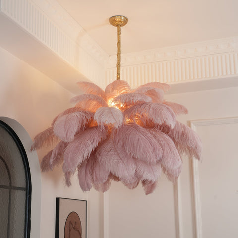 Ostrich Feather Chandelier with Layered Plume Shade