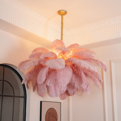Ostrich Feather Chandelier with Layered Plume Shade