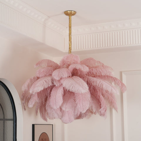 Ostrich Feather Chandelier with Layered Plume Shade