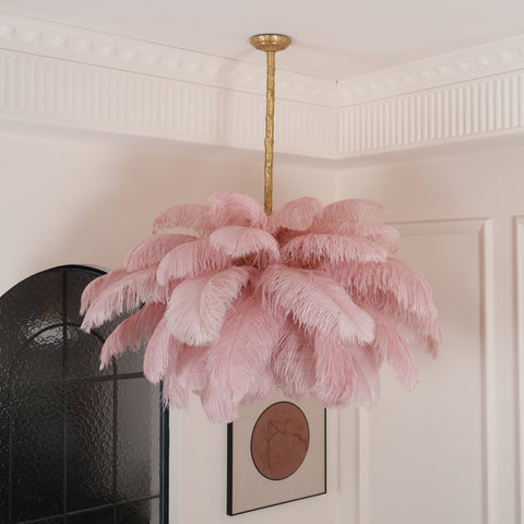 Ostrich Feather Chandelier with Layered Plume Shade