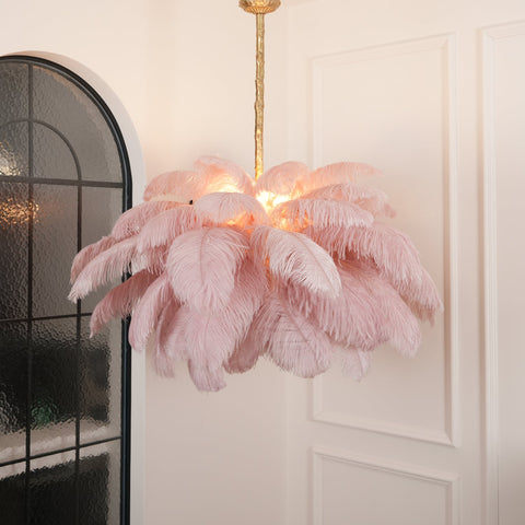 Ostrich Feather Chandelier with Layered Plume Shade