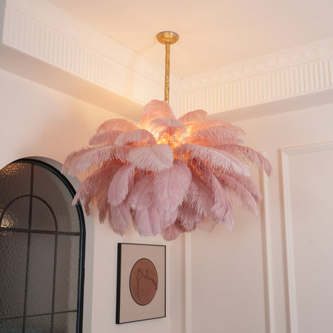 Ostrich Feather Chandelier with Layered Plume Shade
