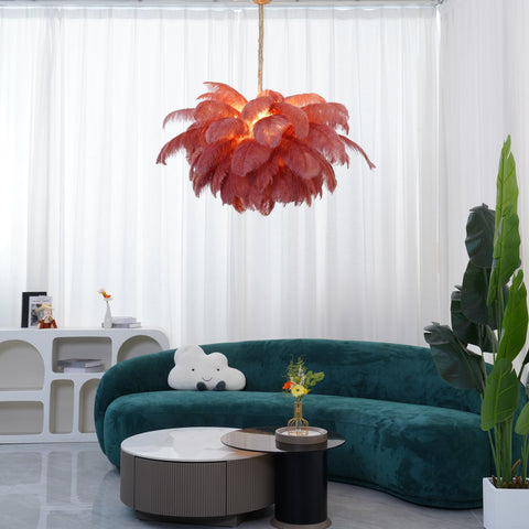 Ostrich Feather Chandelier with Layered Plume Shade