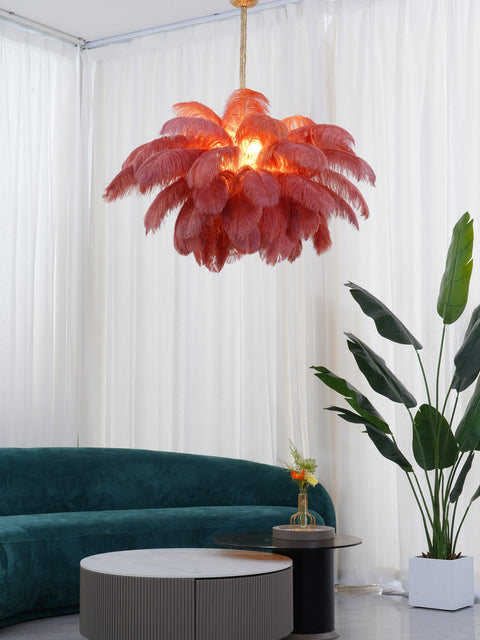 Ostrich Feather Chandelier with Layered Plume Shade
