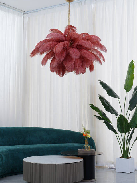 Ostrich Feather Chandelier with Layered Plume Shade