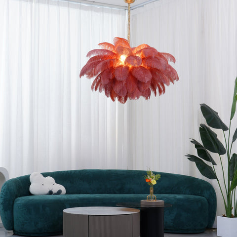 Ostrich Feather Chandelier with Layered Plume Shade