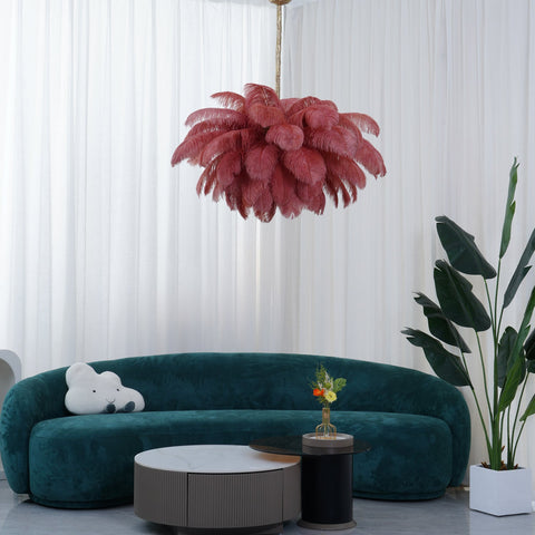 Ostrich Feather Chandelier with Layered Plume Shade