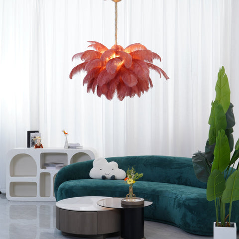 Ostrich Feather Chandelier with Layered Plume Shade