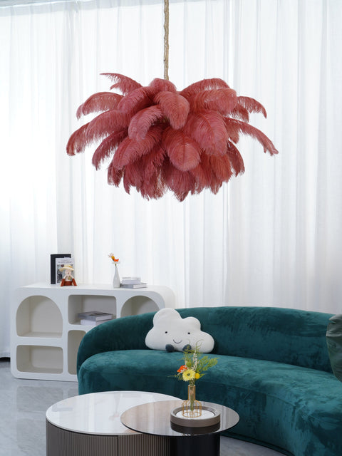 Ostrich Feather Chandelier with Layered Plume Shade