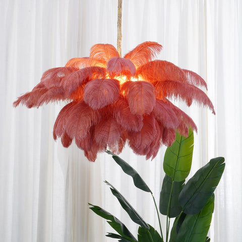 Ostrich Feather Chandelier with Layered Plume Shade