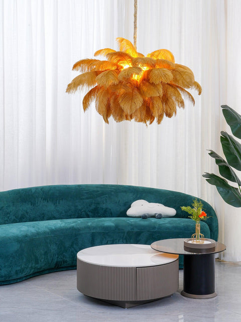 Ostrich Feather Chandelier with Layered Plume Shade