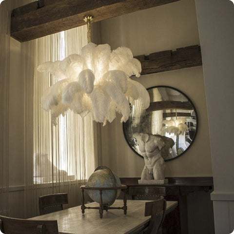 Ostrich Feather Chandelier with Layered Plume Shade