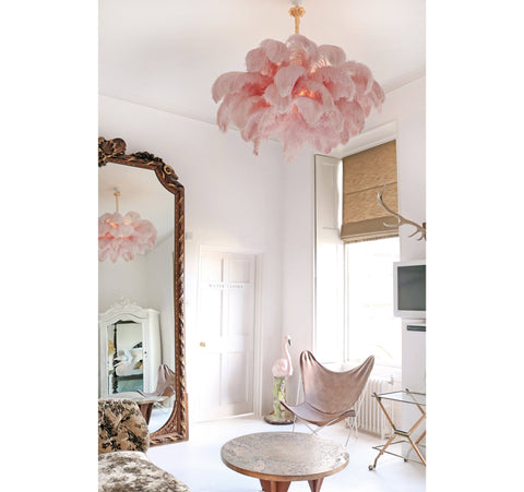 Ostrich Feather Chandelier with Layered Plume Shade