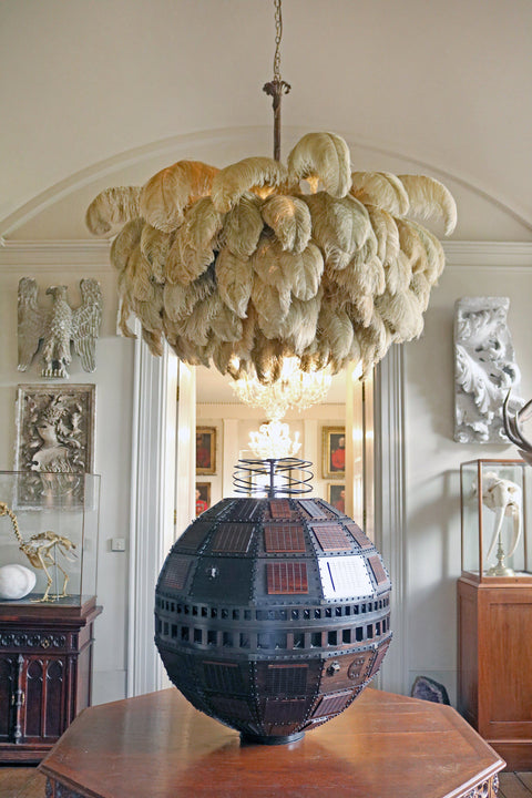 Ostrich Feather Chandelier with Layered Plume Shade
