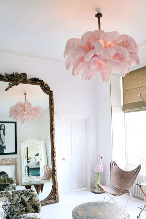 Ostrich Feather Chandelier with Layered Plume Shade