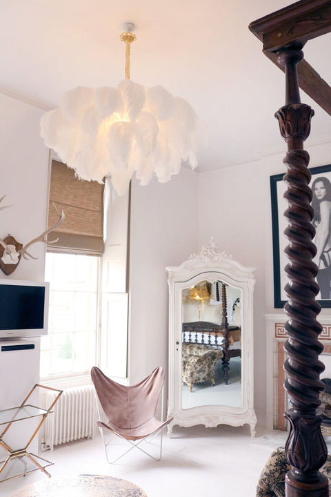 Ostrich Feather Chandelier with Layered Plume Shade