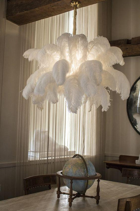 Ostrich Feather Chandelier with Layered Plume Shade