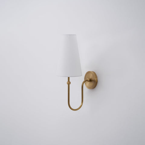 Stirrup Brass Wall Sconce with Tapered Fabric Shade