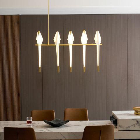 Chandelier with Origami Bird Shades and Branching Metal Frame