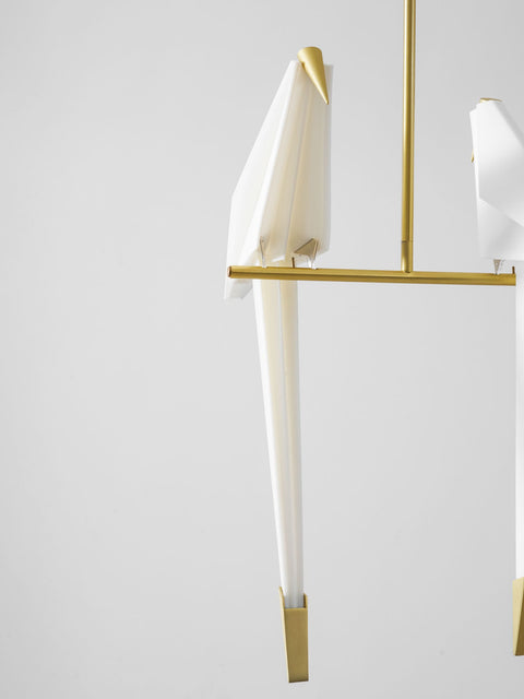 Chandelier with Origami Bird Shades and Branching Metal Frame