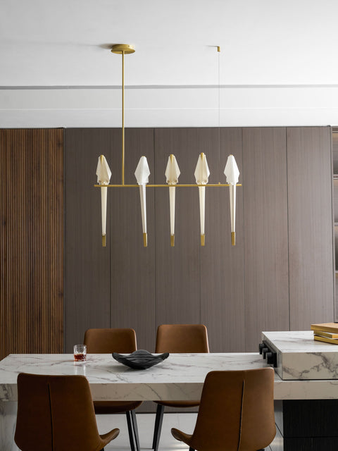 Chandelier with Origami Bird Shades and Branching Metal Frame