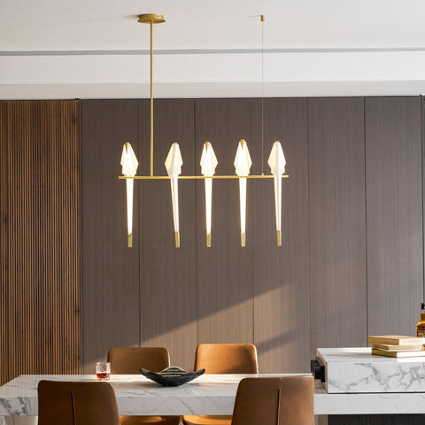 Chandelier with Origami Bird Shades and Branching Metal Frame