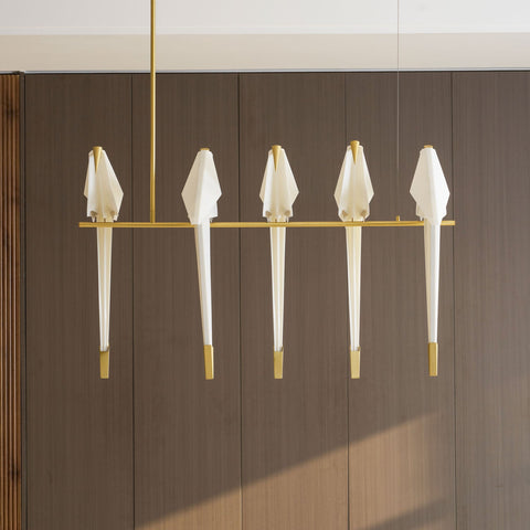 Chandelier with Origami Bird Shades and Branching Metal Frame