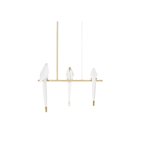 Chandelier with Origami Bird Shades and Branching Metal Frame