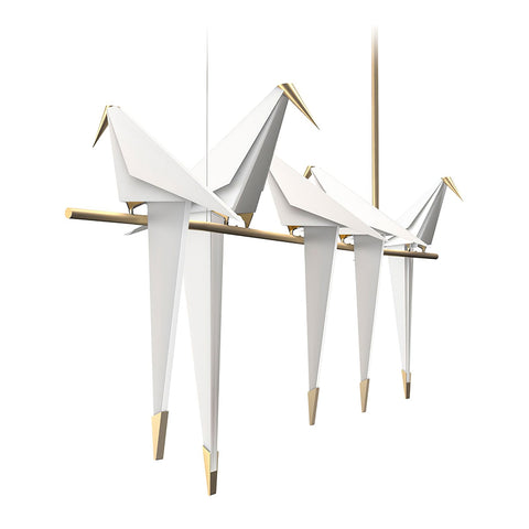 Chandelier with Origami Bird Shades and Branching Metal Frame
