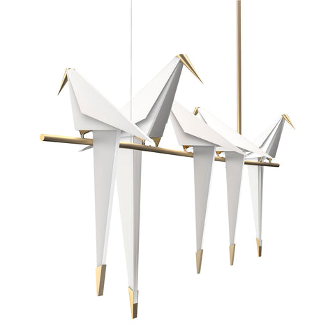 Chandelier with Origami Bird Shades and Branching Metal Frame