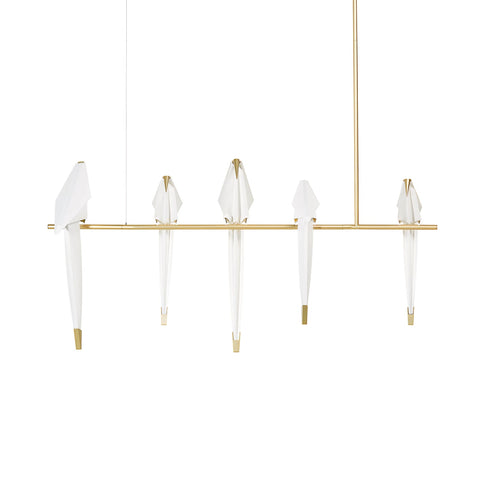 Chandelier with Origami Bird Shades and Branching Metal Frame