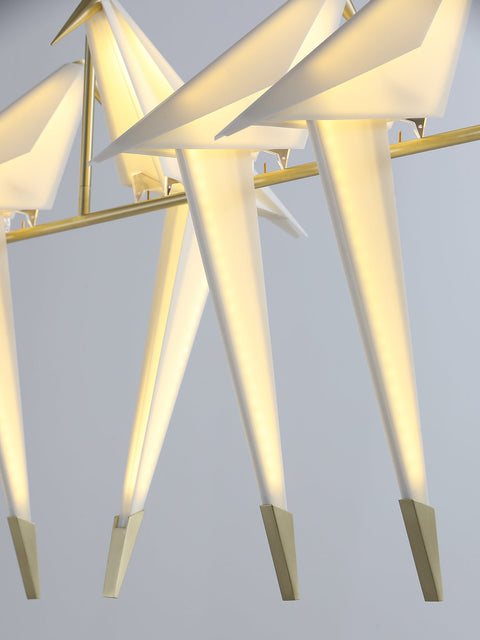 Chandelier with Origami Bird Shades and Branching Metal Frame